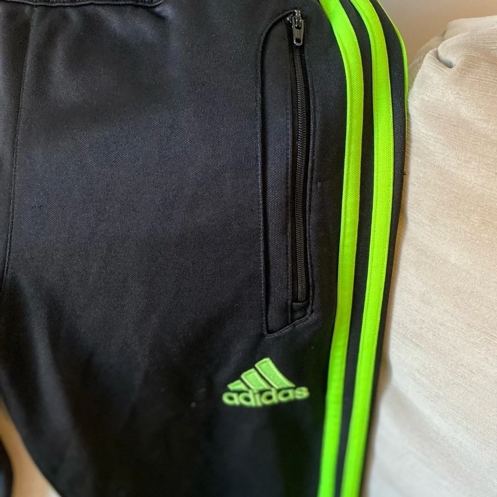 Adidas Kids Black Joggers with Neon Green Stripes
